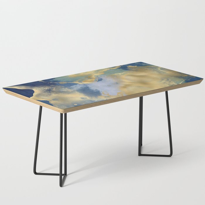 Blue and Gold Textured Abstract Marble Art Print Coffee Table Gallery Image 1