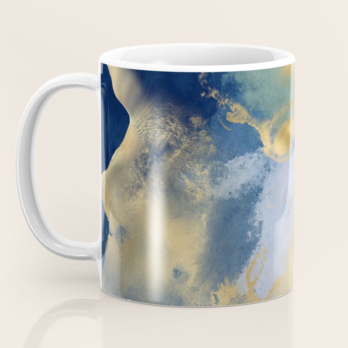 Blue and Gold Textured Abstract Marble Art Print Coffee Mug Gallery Image 3