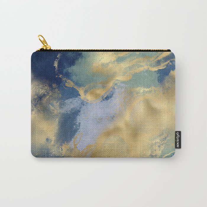 Blue and Gold Textured Abstract Marble Art Print Carry All Pouch Gallery Image 1