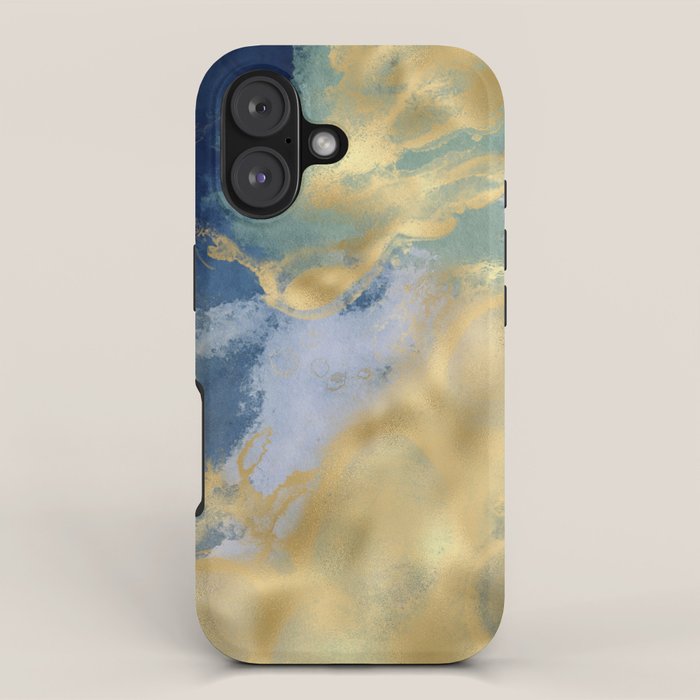 Blue and Gold Textured Abstract Marble Art Print iPhone Case Gallery Image 1