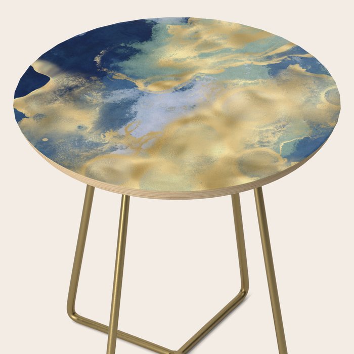 Blue and Gold Textured Abstract Marble Art Print Side Table Gallery Image 2