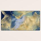 Blue and Gold Textured Abstract Marble Art Print Desk Mat Gallery Image 3
