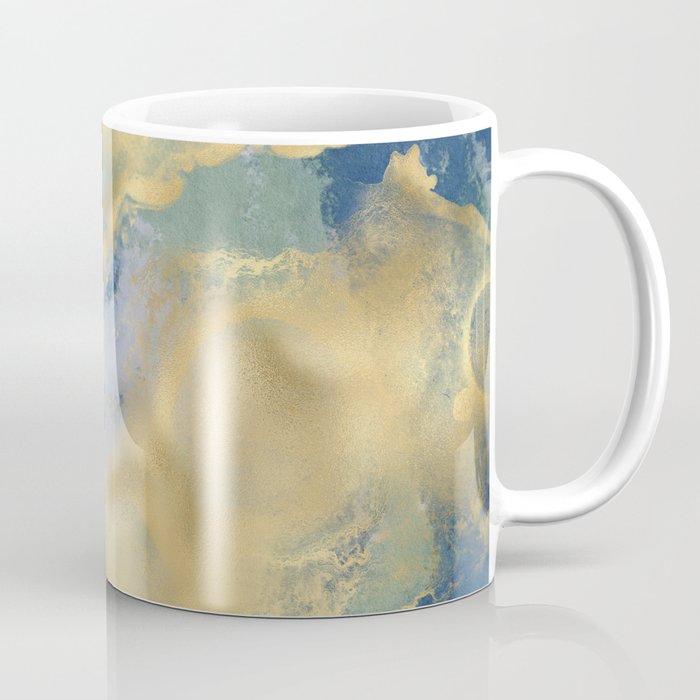 Blue and Gold Textured Abstract Marble Art Print Coffee Mug Gallery Image 1