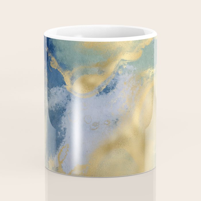 Blue and Gold Textured Abstract Marble Art Print Coffee Mug Gallery Image 4
