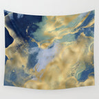 Blue and Gold Textured Abstract Marble Art Print Wall Tapestry Gallery Image 4
