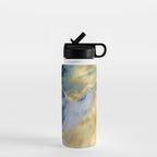 Blue and Gold Textured Abstract Marble Art Print Water Bottle Gallery Image 1