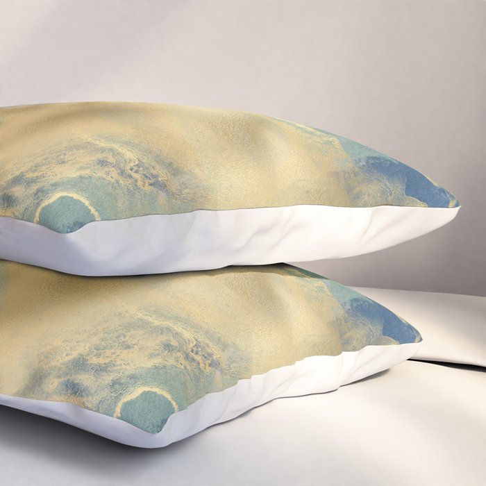Blue and Gold Textured Abstract Marble Art Print Pillow Sham Gallery Image 3