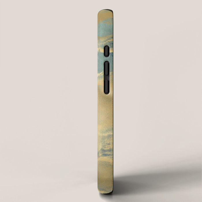 Blue and Gold Textured Abstract Marble Art Print iPhone Case Gallery Image 2
