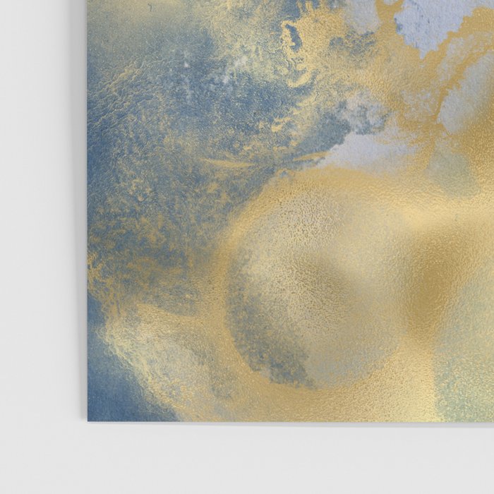 Blue and Gold Textured Abstract Marble Art Print Poster Gallery Image 3