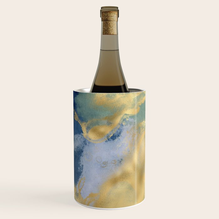 Blue and Gold Textured Abstract Marble Art Print Wine Chiller Gallery Image 1