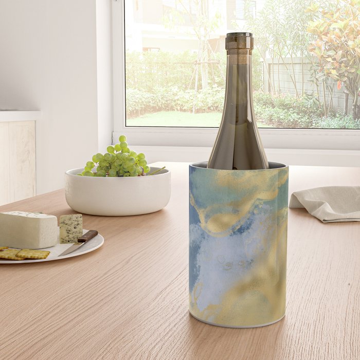 Blue and Gold Textured Abstract Marble Art Print Wine Chiller Gallery Image 4
