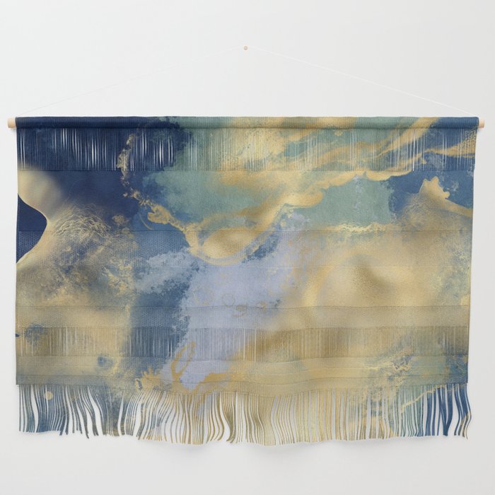 Blue and Gold Textured Abstract Marble Art Print Wall Hanging Gallery Image 1