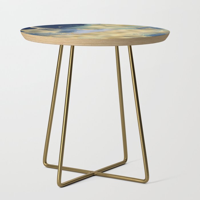 Blue and Gold Textured Abstract Marble Art Print Side Table Gallery Image 1