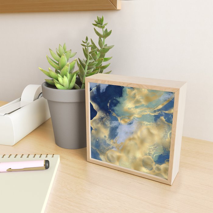 Blue and Gold Textured Abstract Marble Art Print Mini Art Print Gallery Image 2