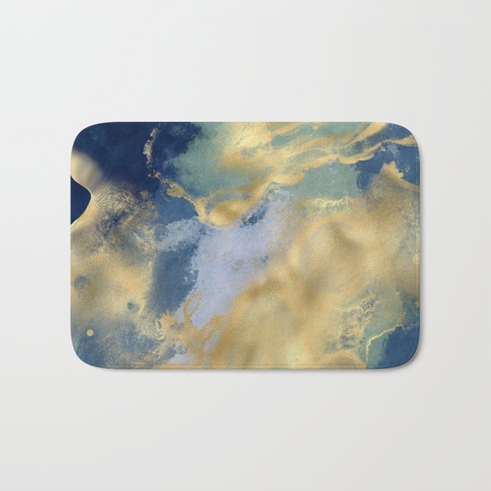 Blue and Gold Textured Abstract Marble Art Print Bath Mat Gallery Image 1