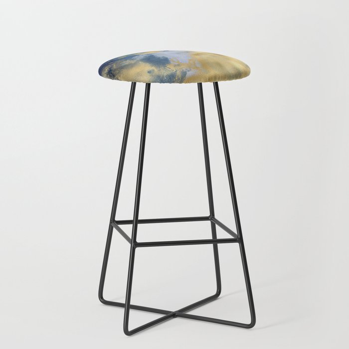 Blue and Gold Textured Abstract Marble Art Print Stool Gallery Image 1