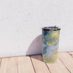 Blue and Gold Textured Abstract Marble Art Print Travel Mug Gallery Image 4
