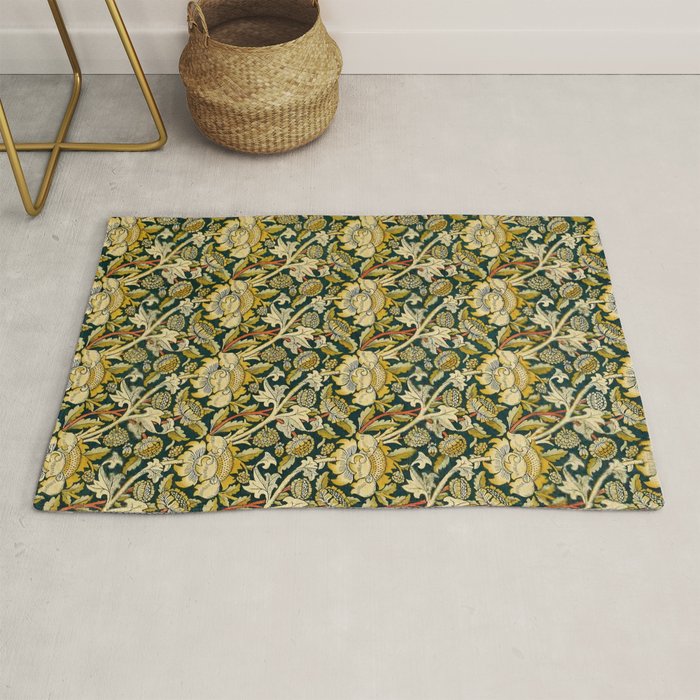 Vintage William Morris Green and Yellow Chintz Rug Gallery Image 1