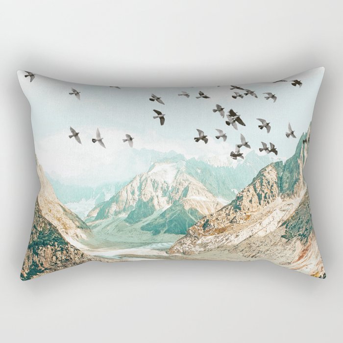 Apricity, Scenic Neutral Pastel Nature Travel Photography, Mountains Exotic Birds Landscape Path Rectangular Pillow Gallery Image 1
