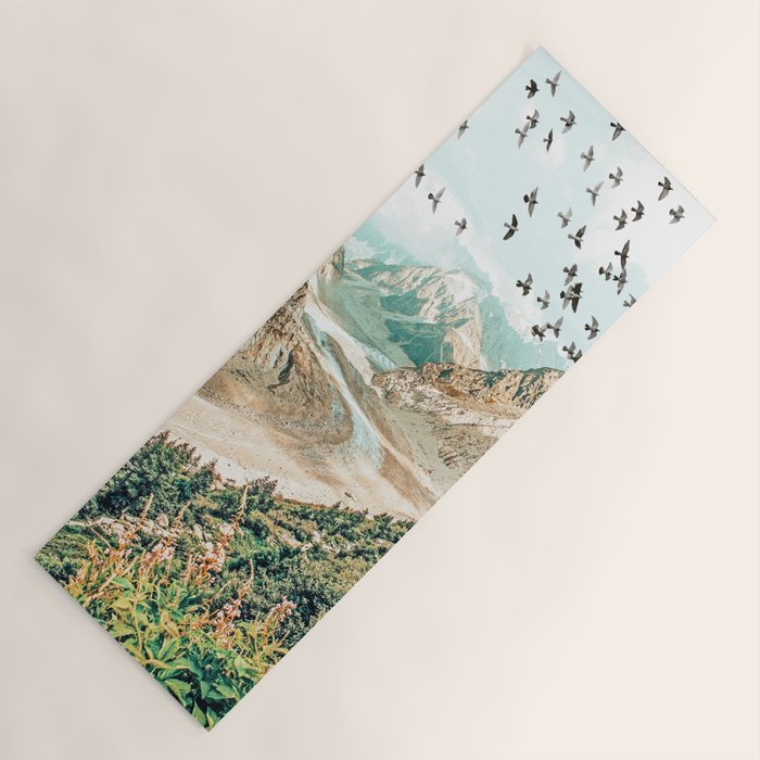 Apricity, Scenic Neutral Pastel Nature Travel Photography, Mountains Exotic Birds Landscape Path Yoga Mat Gallery Image 1