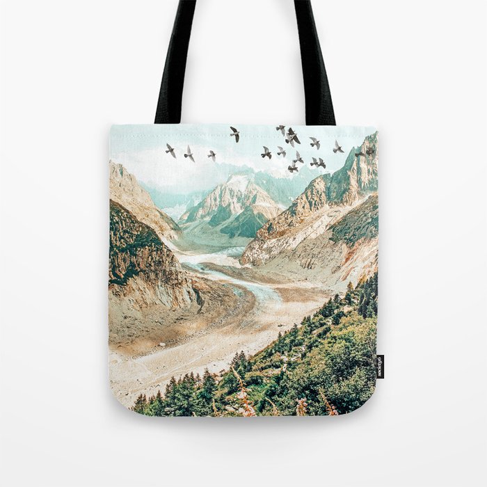 Apricity, Scenic Neutral Pastel Nature Travel Photography, Mountains Exotic Birds Landscape Path Tote Bag Gallery Image 1