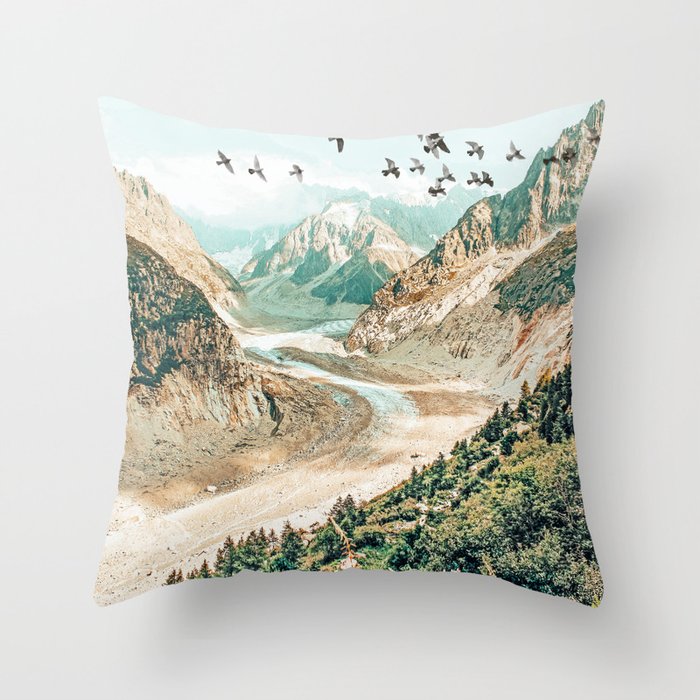 Apricity, Scenic Neutral Pastel Nature Travel Photography, Mountains Exotic Birds Landscape Path Throw Pillow Gallery Image 6