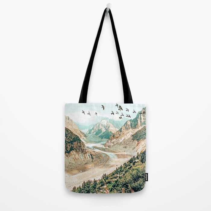 Apricity, Scenic Neutral Pastel Nature Travel Photography, Mountains Exotic Birds Landscape Path Tote Bag Gallery Image 2