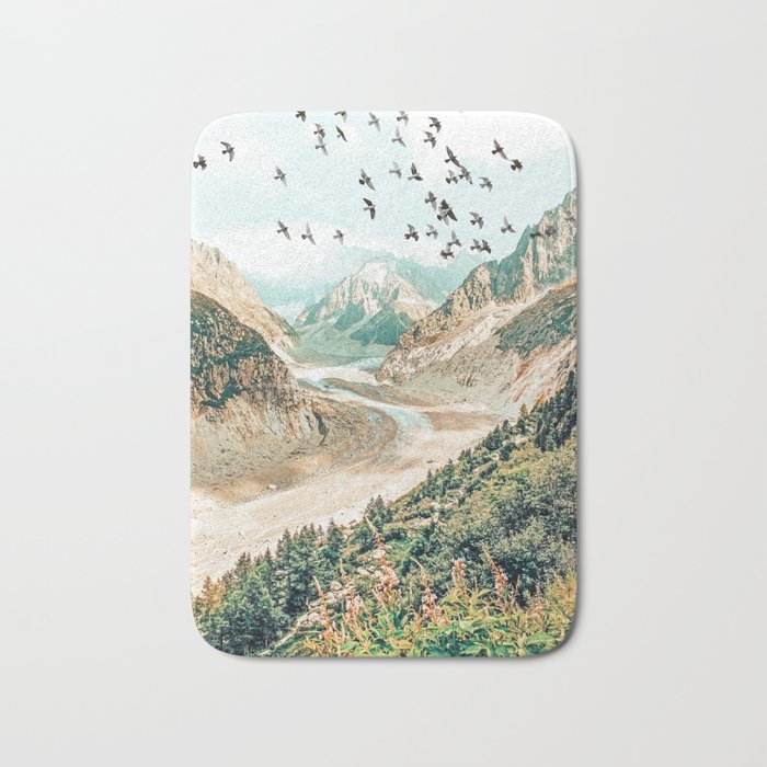 Apricity, Scenic Neutral Pastel Nature Travel Photography, Mountains Exotic Birds Landscape Path Bath Mat Gallery Image 1