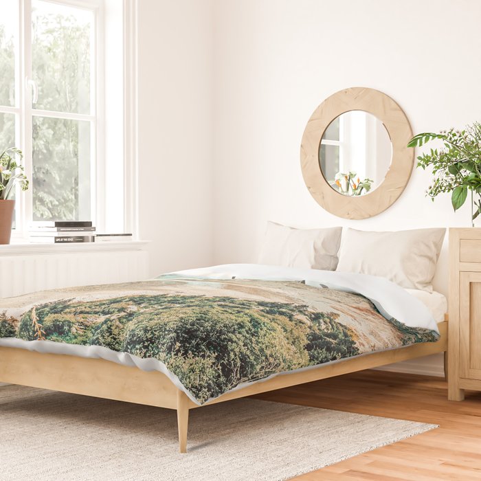 Apricity, Scenic Neutral Pastel Nature Travel Photography, Mountains Exotic Birds Landscape Path Duvet Cover Gallery Image 2