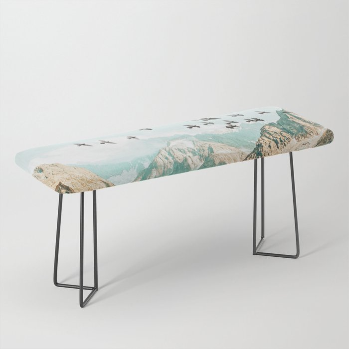 Apricity, Scenic Neutral Pastel Nature Travel Photography, Mountains Exotic Birds Landscape Path Bench Gallery Image 1