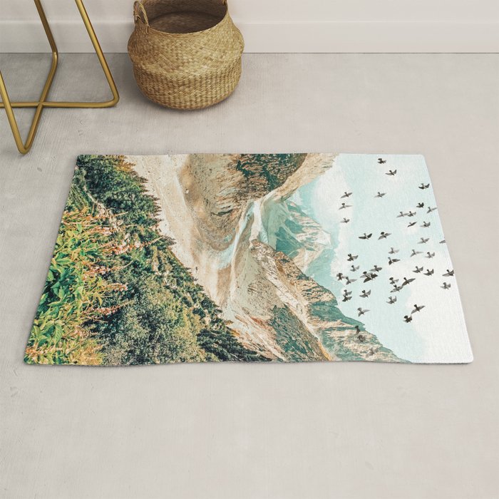 Apricity, Scenic Neutral Pastel Nature Travel Photography, Mountains Exotic Birds Landscape Path Rug Gallery Image 1