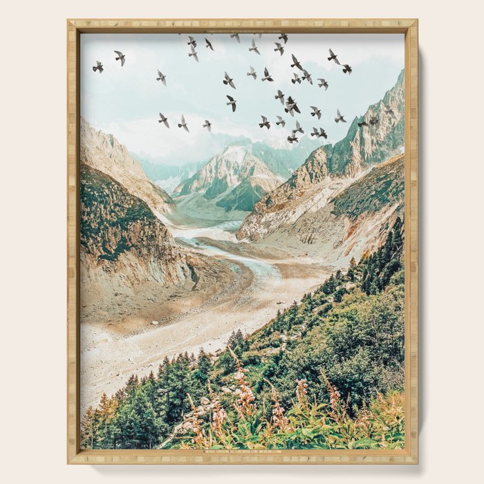 Apricity, Scenic Neutral Pastel Nature Travel Photography, Mountains Exotic Birds Landscape Path Serving Tray Gallery Image 1