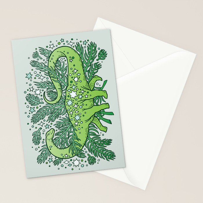 Evergreen Apatosaurus | Dinosaur Cosmic Festive Art Stationery Card Gallery Image 2