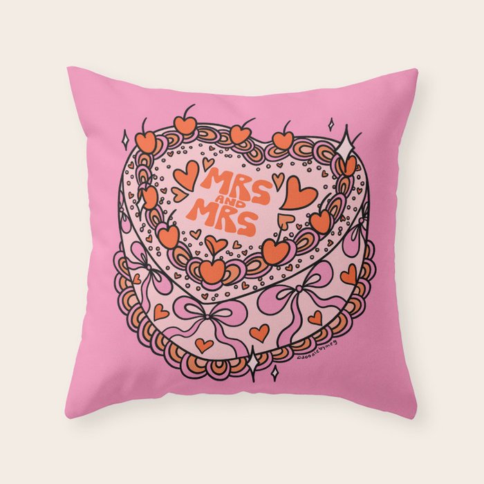 Mrs. and Mrs. Cake Throw Pillow Gallery Image 1
