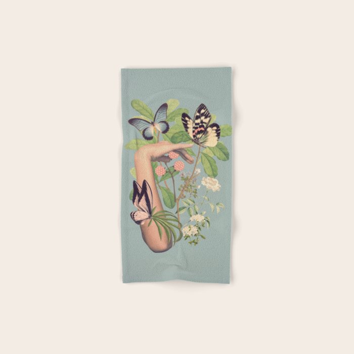 Minimal Collage/ Hand, Plants and Butterflies 4 Bath Towel Gallery Image 1