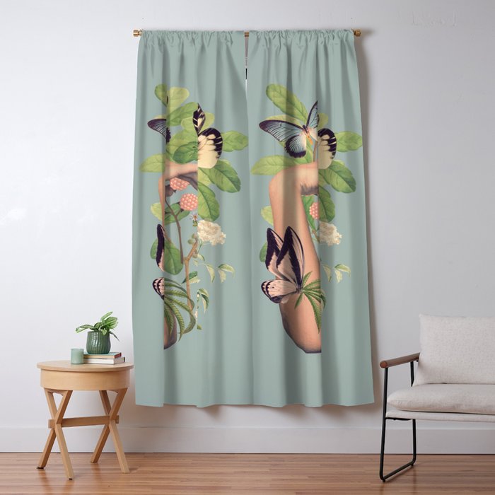 Minimal Collage/ Hand, Plants and Butterflies 4 Window Curtain Gallery Image 1