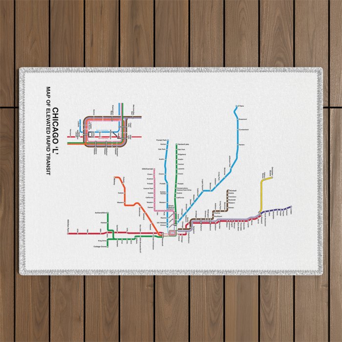 Chicago CTA Map, Chicago Wall Art, CTA Art Print Outdoor Rug Gallery Image 1