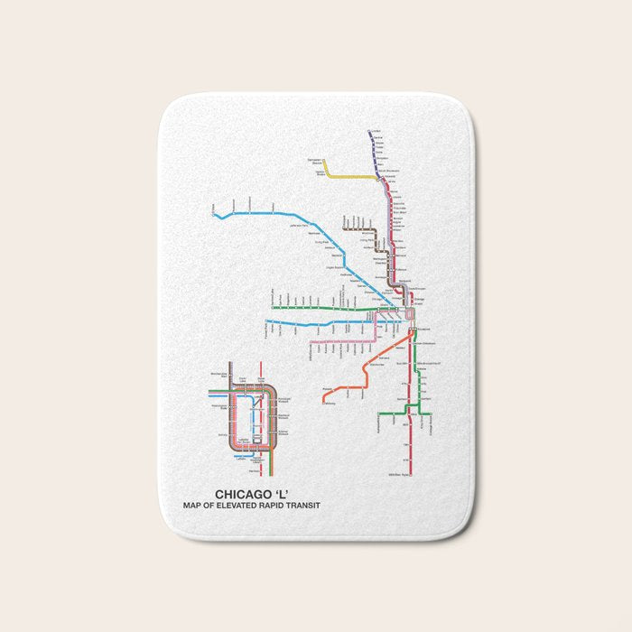 Chicago CTA Map, Chicago Wall Art, CTA Art Print Bath Mat Gallery Image 1