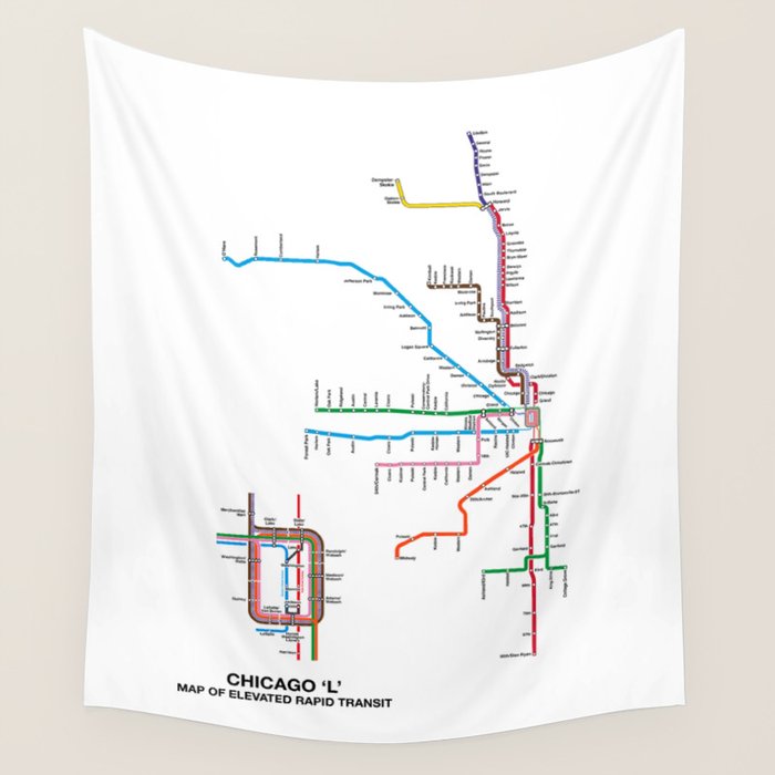 Chicago CTA Map, Chicago Wall Art, CTA Art Print Wall Tapestry Gallery Image 4
