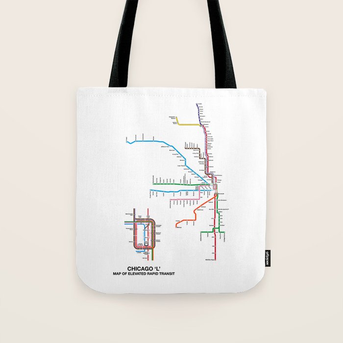 Chicago CTA Map, Chicago Wall Art, CTA Art Print Tote Bag Gallery Image 1