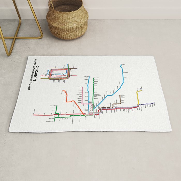 Chicago CTA Map, Chicago Wall Art, CTA Art Print Rug Gallery Image 1