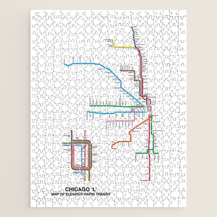 Chicago CTA Map, Chicago Wall Art, CTA Art Print Jigsaw Puzzle Gallery Image 1