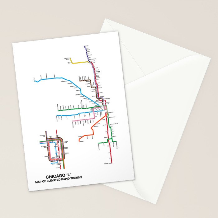 Chicago CTA Map, Chicago Wall Art, CTA Art Print Stationery Card Gallery Image 2