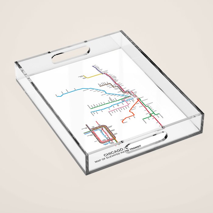 Chicago CTA Map, Chicago Wall Art, CTA Art Print Acrylic Tray Gallery Image 1