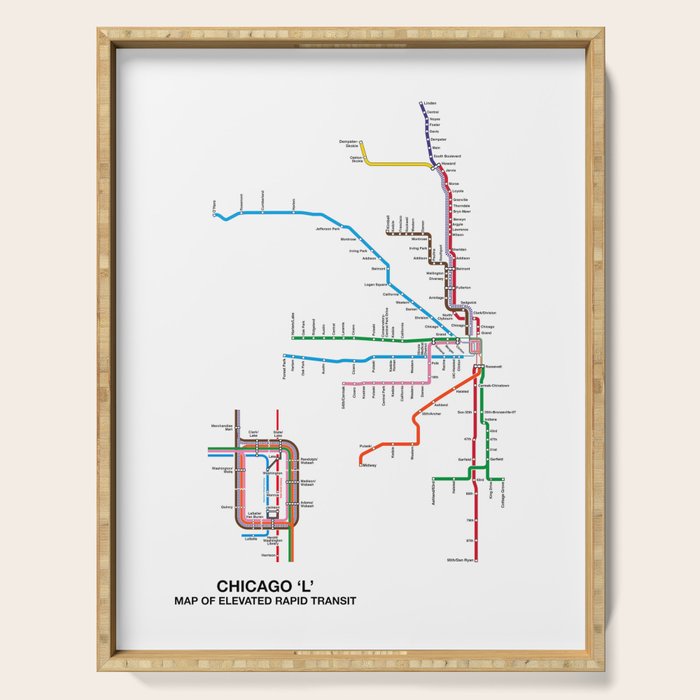 Chicago CTA Map, Chicago Wall Art, CTA Art Print Serving Tray Gallery Image 1
