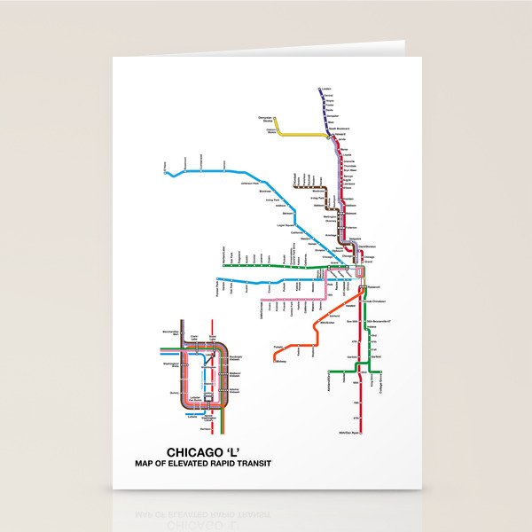Chicago CTA Map, Chicago Wall Art, CTA Art Print Stationery Card Gallery Image 2