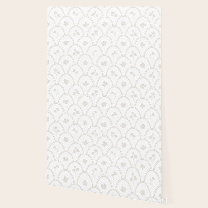 Rustic scallop floral block print - natural soft mushroom pattern Wallpaper Gallery Image 2