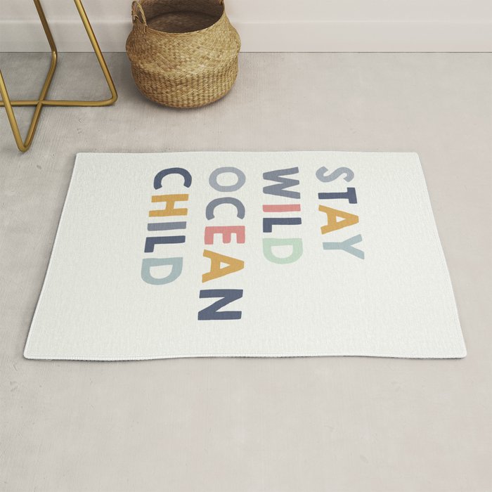 Stay Wild Ocean Child quote, perfect for an ocean theme nursery Rug Gallery Image 1