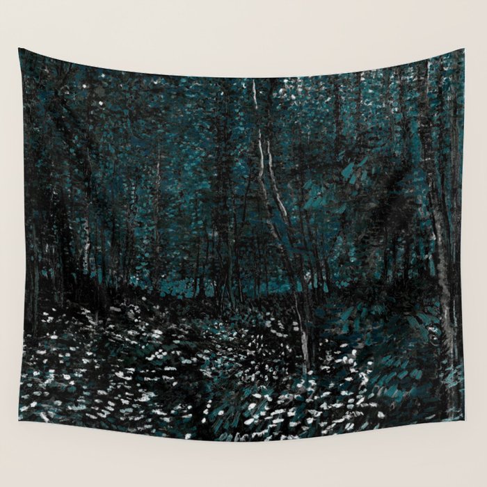 Dark Teal Van Gogh Trees & Underwood Wall Tapestry Gallery Image 1