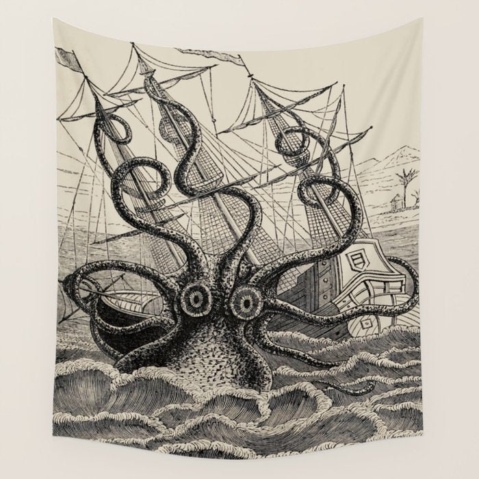 The octopus; or, The âDevil-fishâ - Henry Lee - 1875 Giant Octopus Sinking Ship Wall Tapestry Gallery Image 4